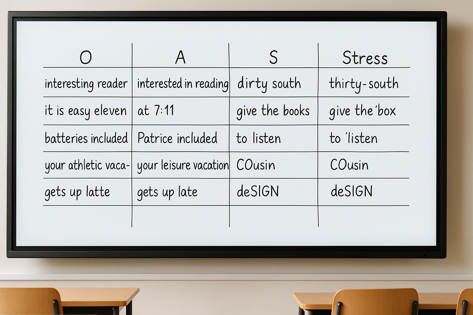 ترنسکریپشن در لیسنینگ: افسانهها و واقعیتها 2 چهار ستون O A S Stress با نمونه خطاهای ترنسکریپشن روی تخته کلاس