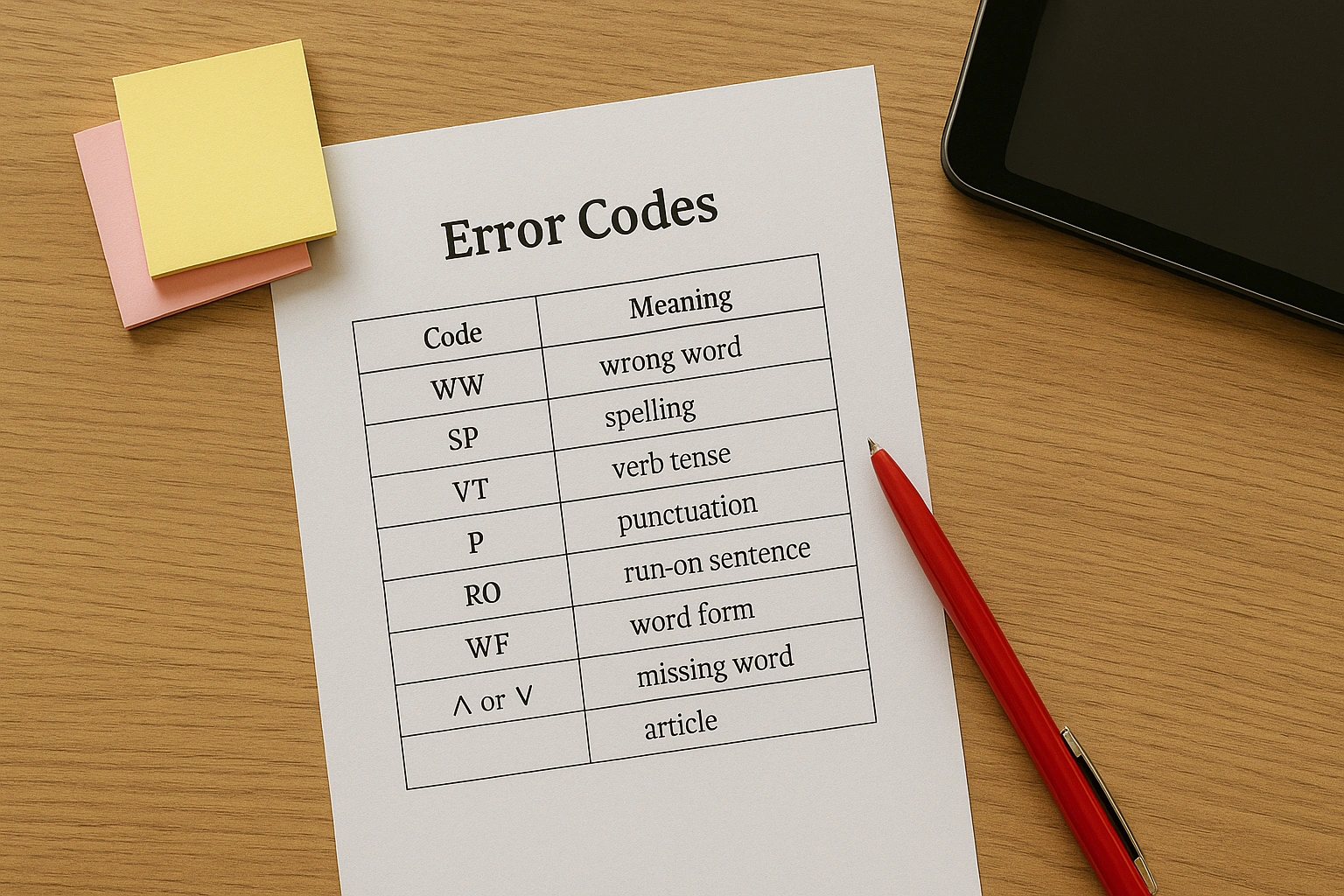 نمونهٔ فرم Error Codes در حال استفاده