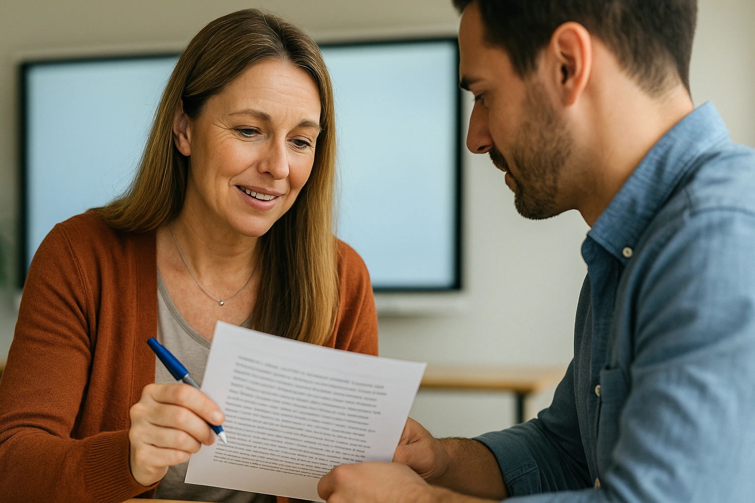 تصویر کلاس ESL هنگام تحلیل Topic Sentence برای انسجام پاراگراف