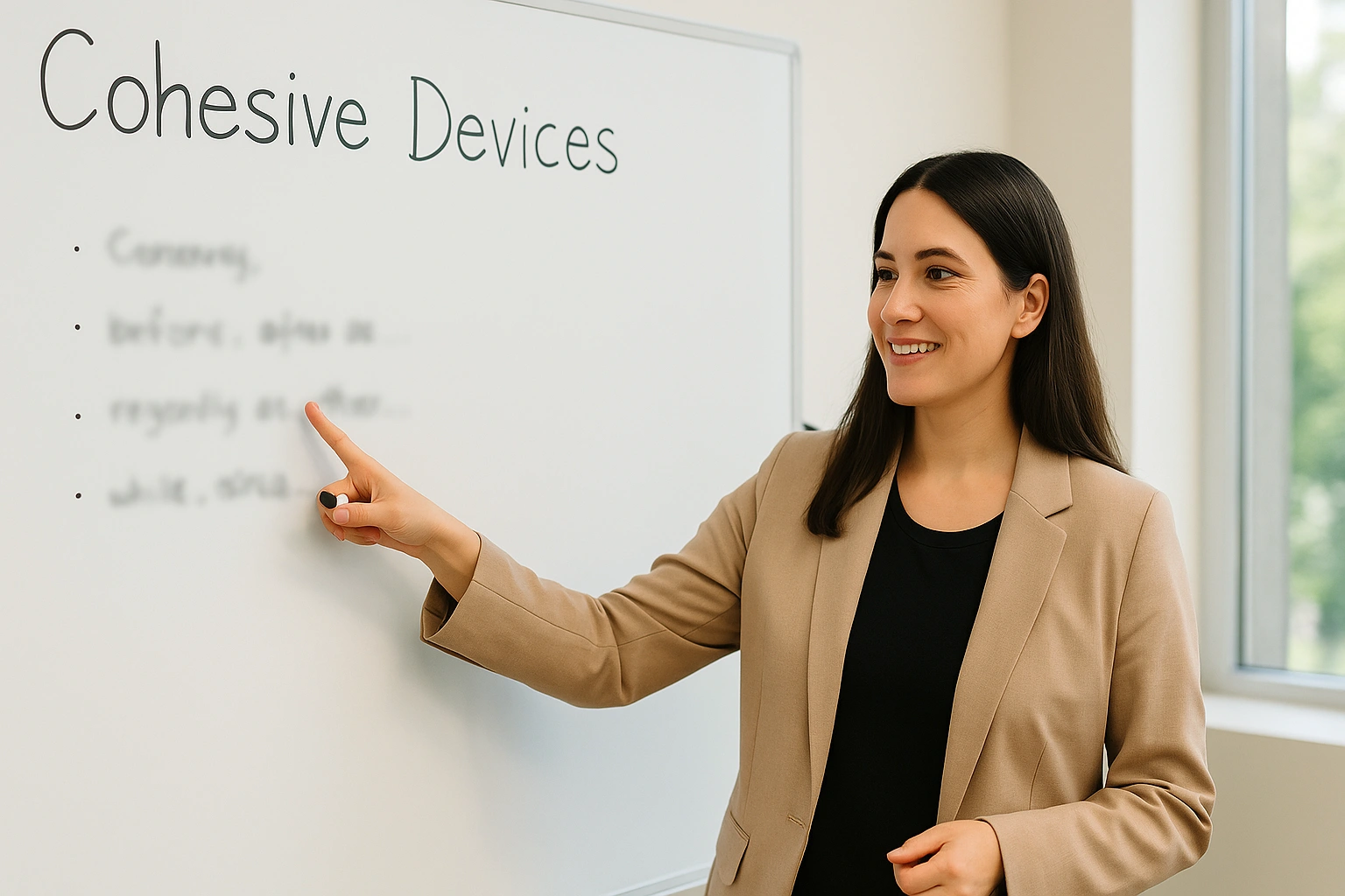 معلم در حال توضیح cohesive devices روی تخته