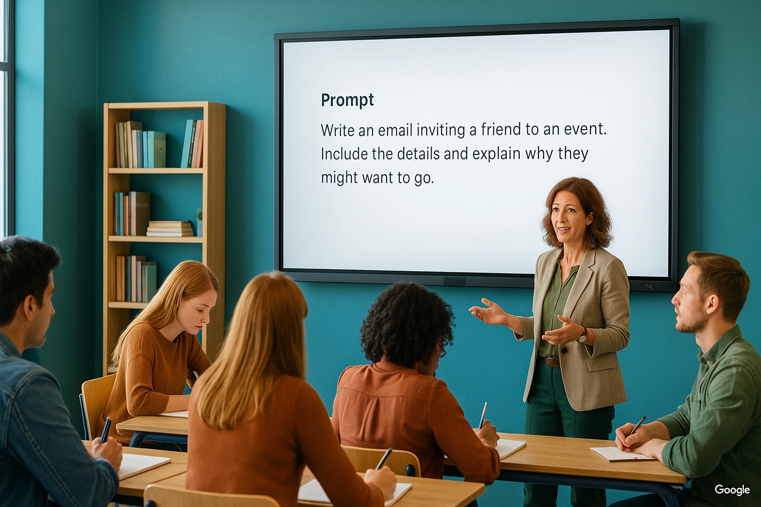 معلم در حال ارائهٔ prompt و تنظیم قوانین فعالیت Speaking