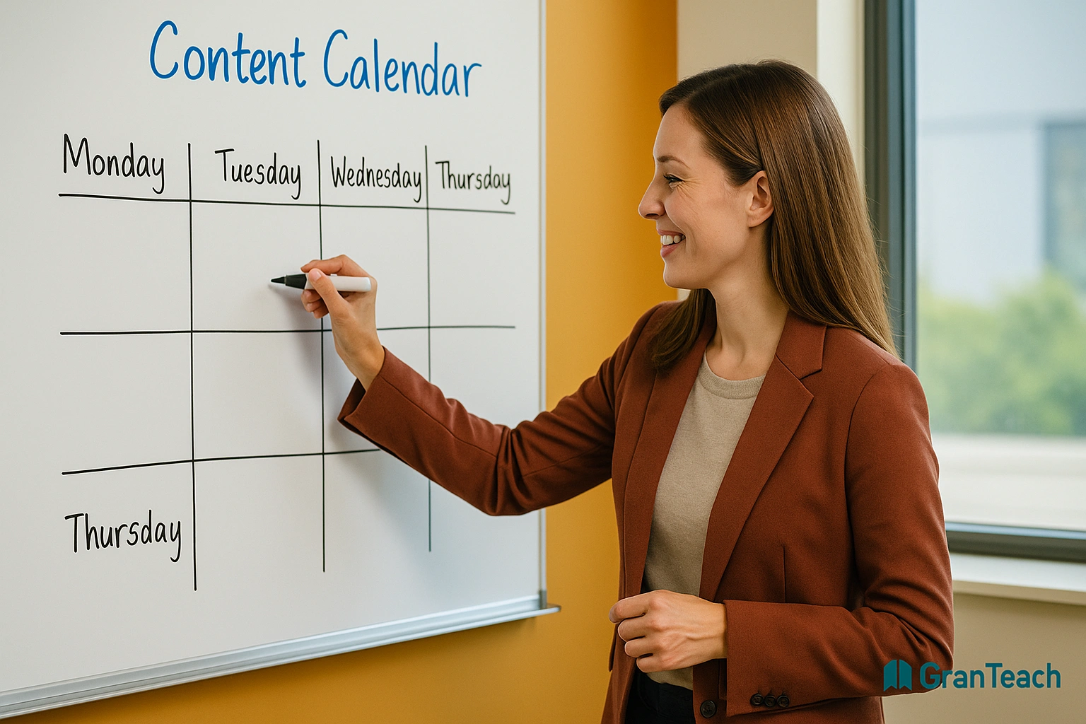 تصویر معلمی که تقویم محتوایی طراحی می‌کند