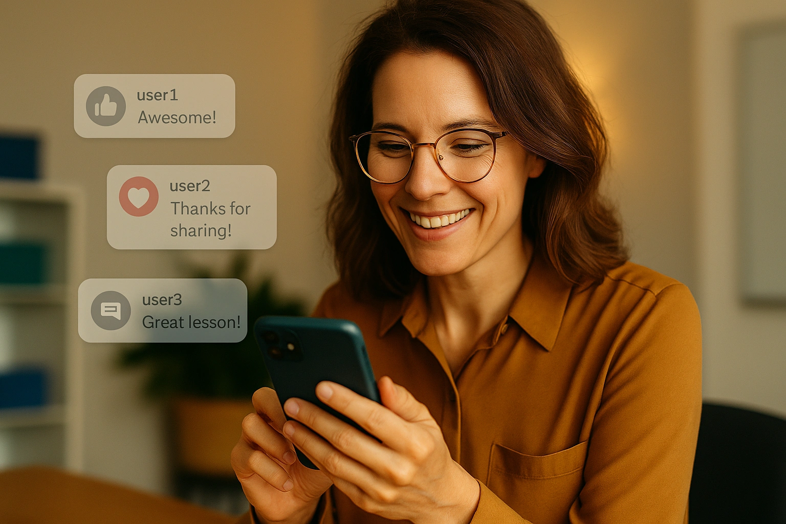 تصویر معلم در حال تعامل با دنبال‌کنندگانش