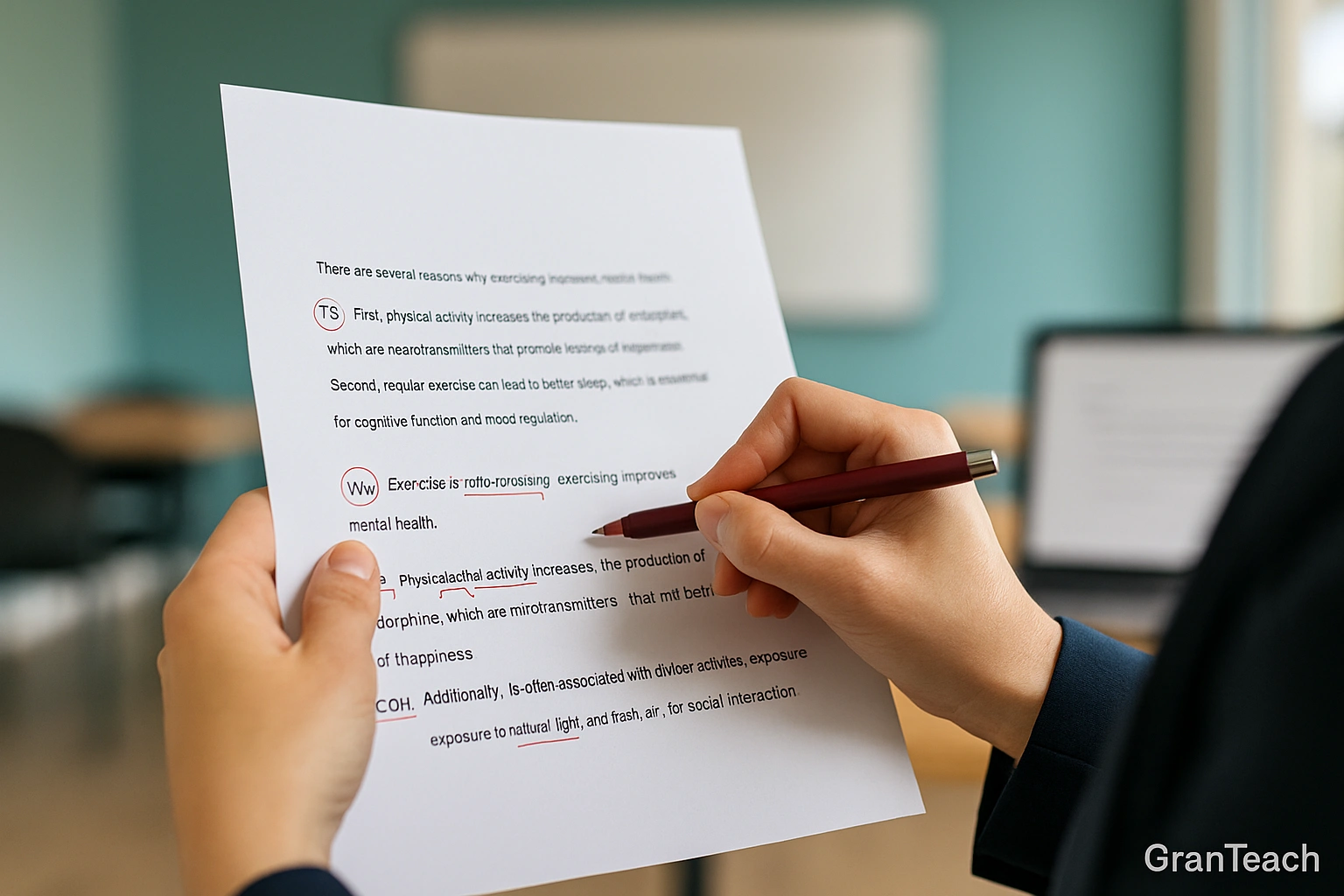 معلم روی متن دانشجو error codes می‌نویسد