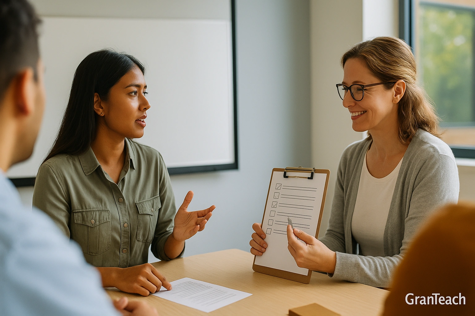 معلم در حال بررسی سریع با mini-rubric برای گفتار