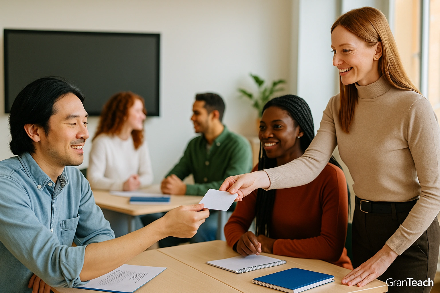 زبان‌آموزان در تمرین دونفره با cueهای معلم برای گسترش پاسخ