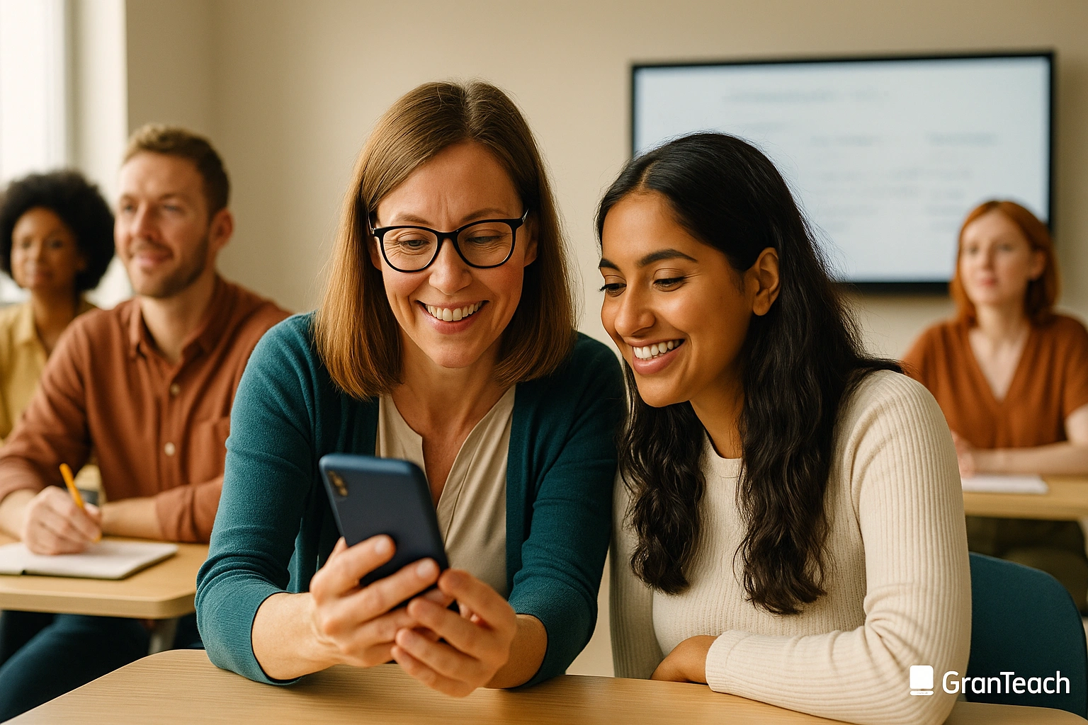 معلم در حال گوش دادن به صدای ضبط‌شده و ارائه بازخورد به زبان‌آموز