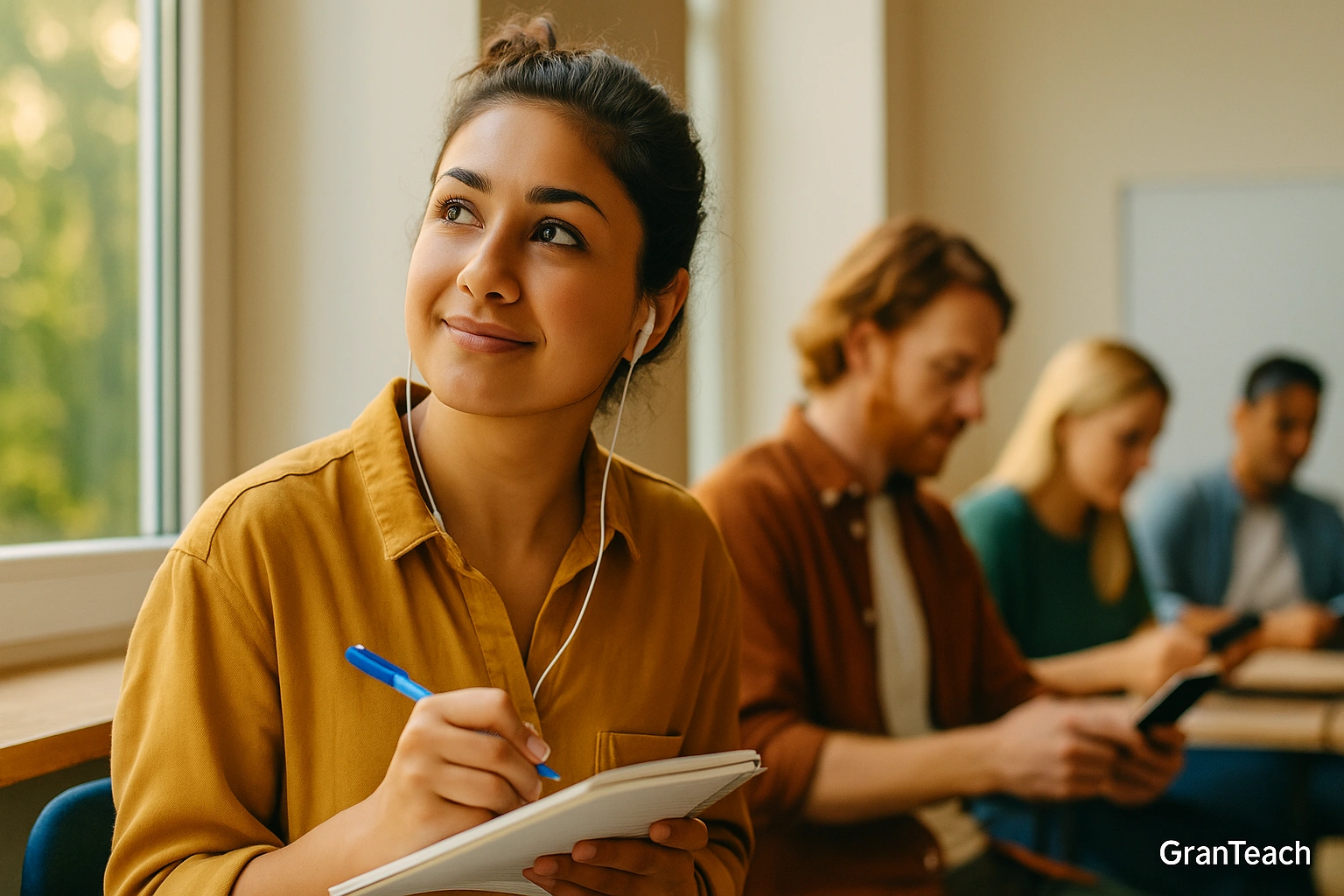 زبان‌آموز در حال یادداشت نکات پس از گوش دادن به ضبط خود