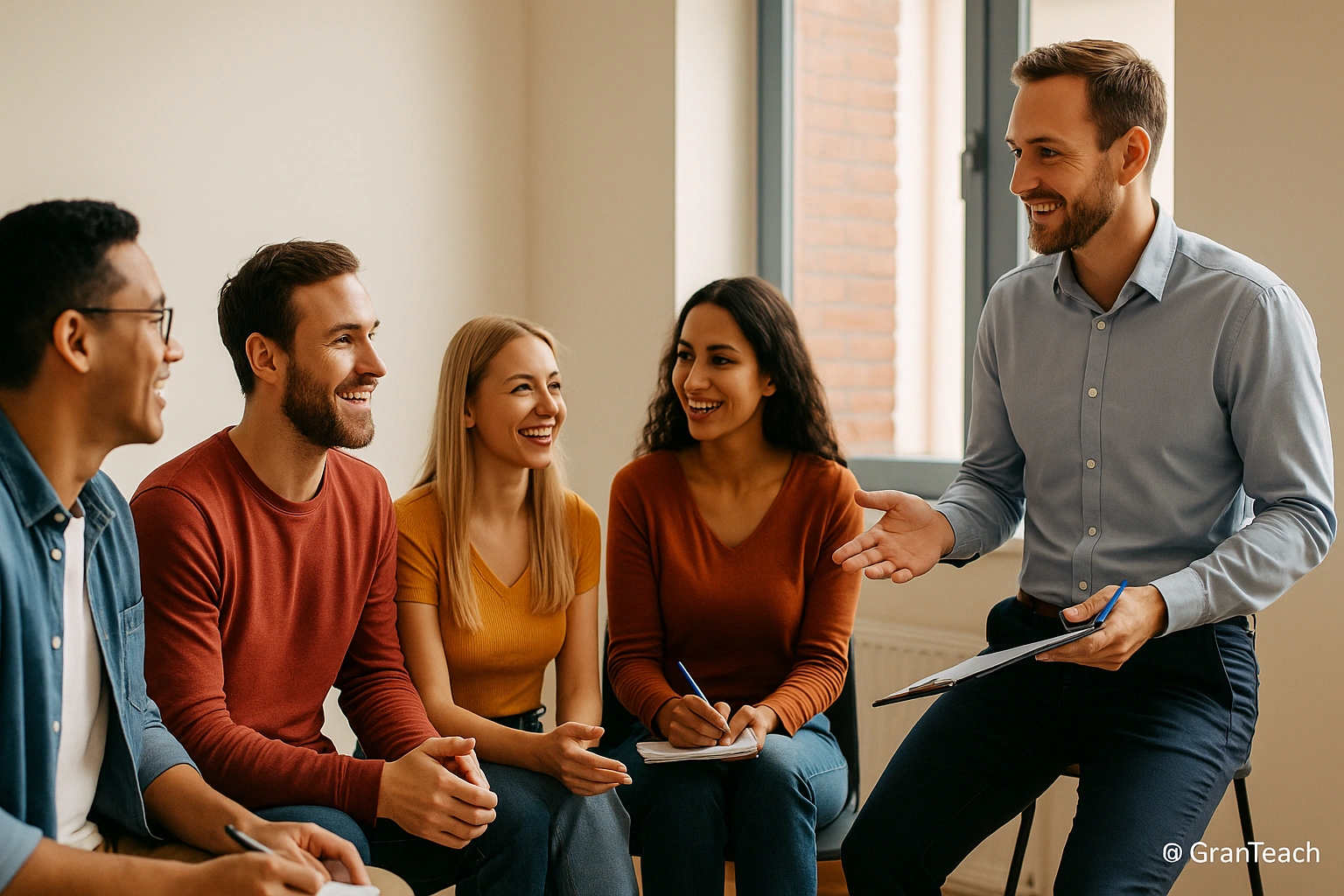 معلم زبان در حال هدایت فعالیت اسپیکینگ گروهی