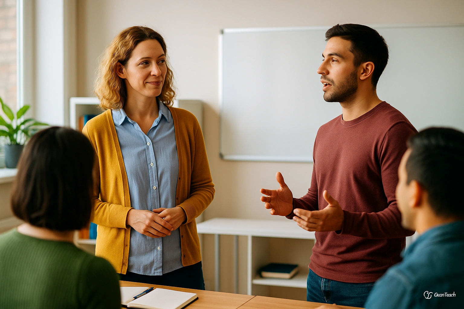 معلم در حال ارزیابی اسپیکینگ دانش‌آموز